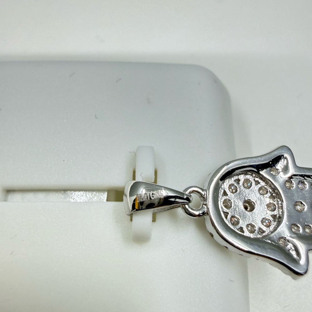 925 Sterling Silver Moissanite Hamsa Hand Pendant - Picture 5 of 8